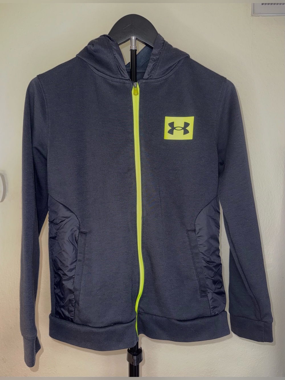 Under Armour Summit Black Full Zip Hoodie Jacket, boys size L, EUC